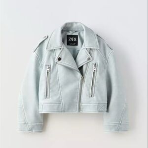 Zara Women's Soft Blue Leather Jacket
